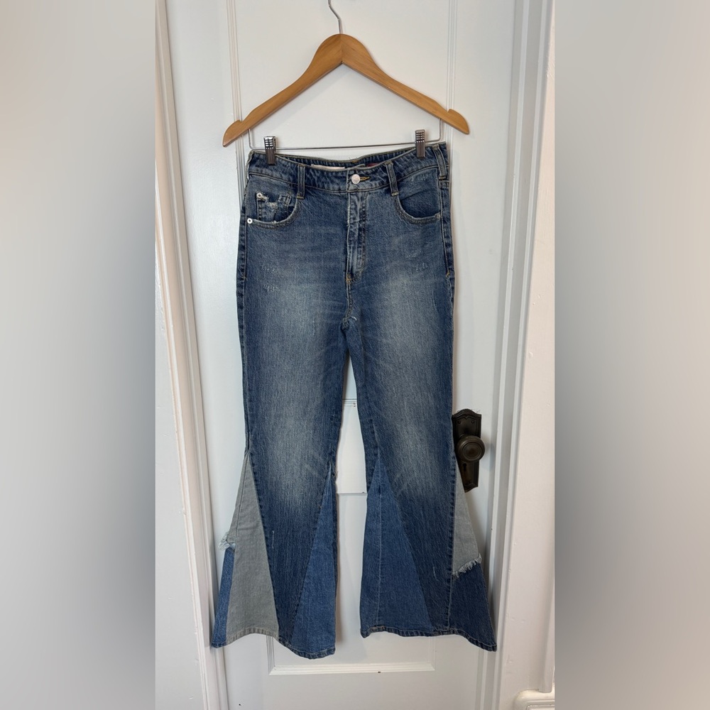 Pilcro Two-Tone Blue Flare Jeans